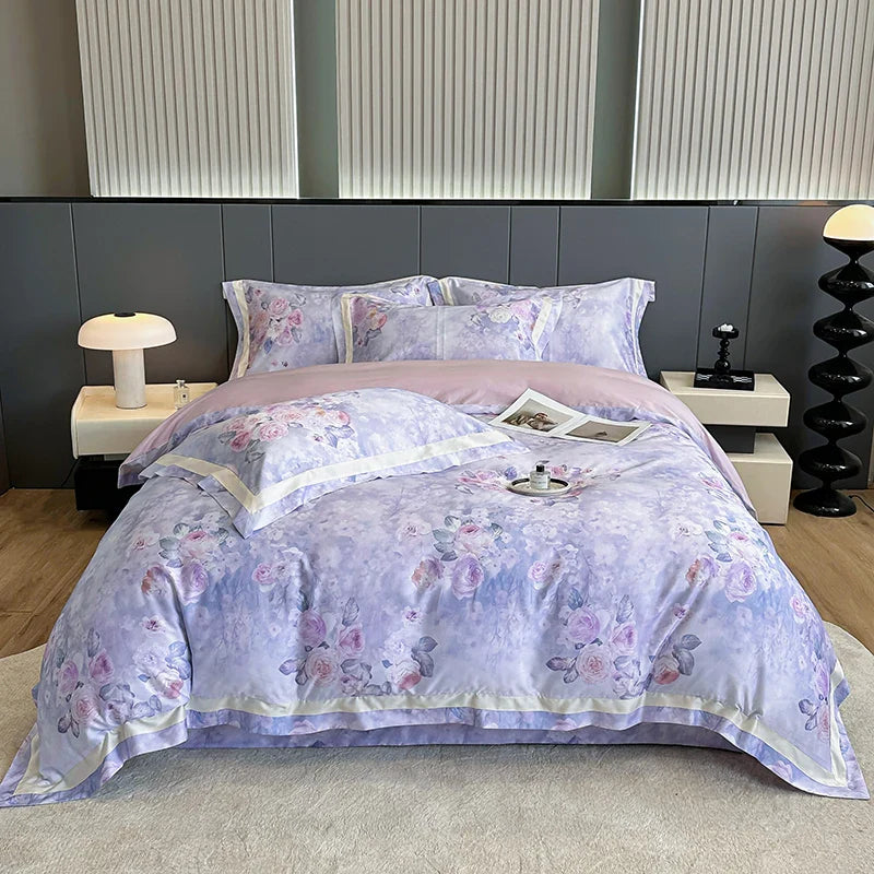 Afralia™ Flower Digital Print Duvet Cover Set Soft Silky Cool Bedding