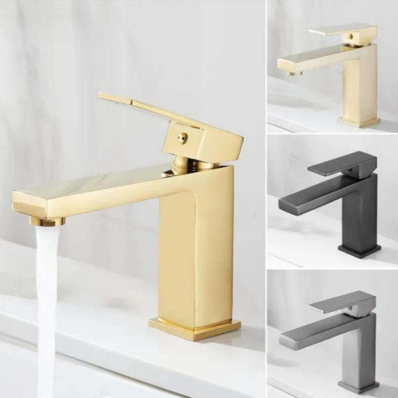Afralia™ Brushed Gold Basin Faucet Single Handle Cold Hot Water Mixer Deck Mounted