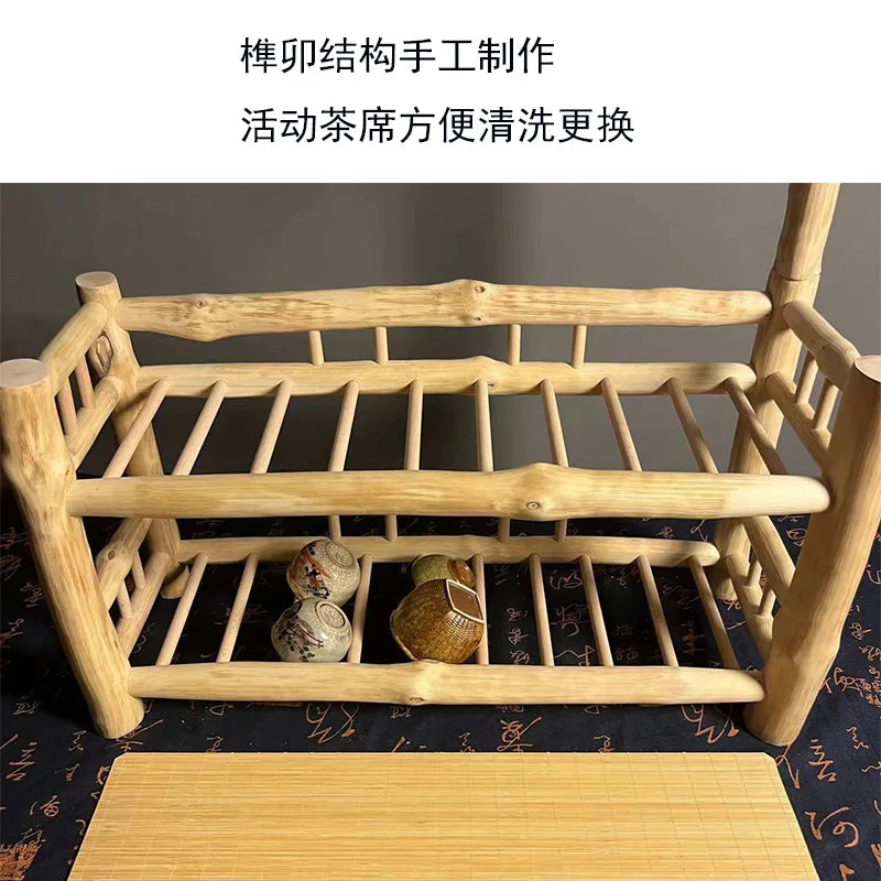 Afralia™ Modern Solid Wood Tea Set Organizer Multi-functional Tea Display Shelf