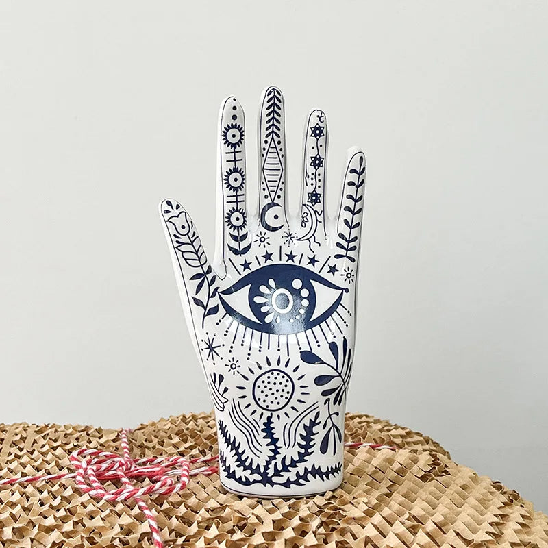 Afralia™ Ceramic Witch Palmistry Hand Jewelry Holder Stand Mystic Fortune Teller Figurine