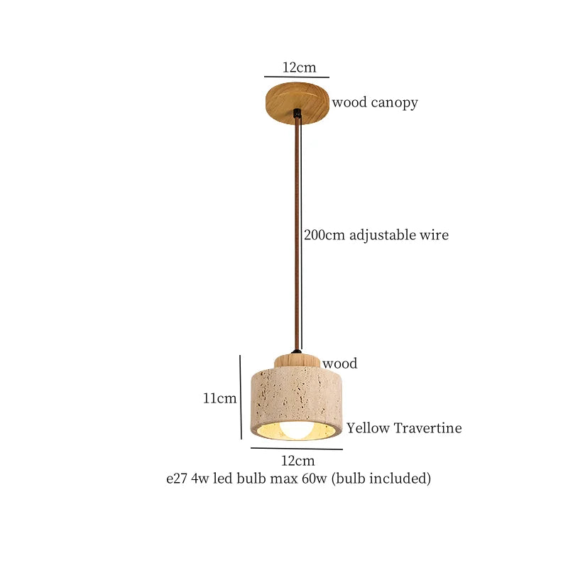 Afralia™ Japanese LED Hanging Lamp Yellow Travertine Pendant Lighting for Bedroom and Dining Room