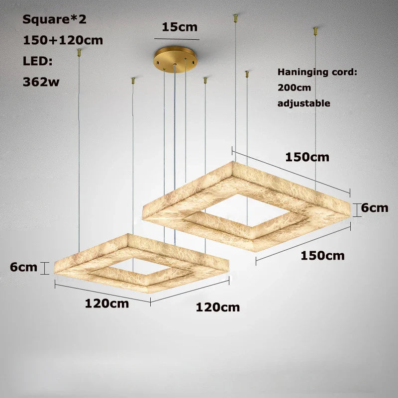 Afralia™ Dimmable LED Gold Chrome Marble Alabaster Chandelier Pendant Light for Dining Room