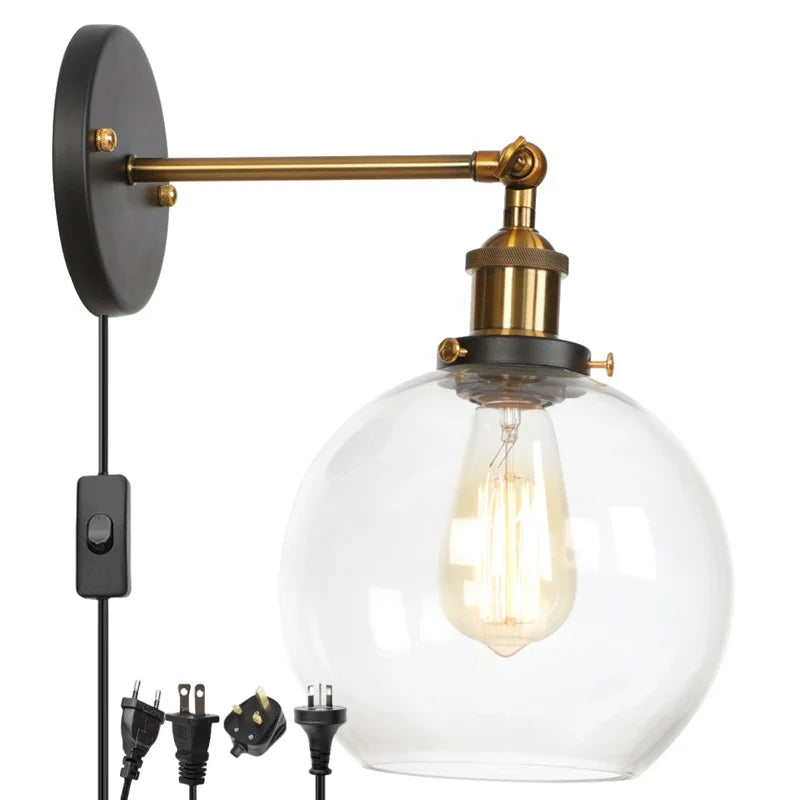 Afralia™ Vintage Globe Glass LED Wall Lamp for Living Room Porch Industrial Bedside