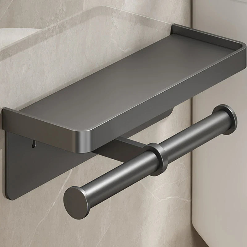 Afralia™ Wall-Mounted Toilet Paper Holder with Storage Tray and Phone Stand