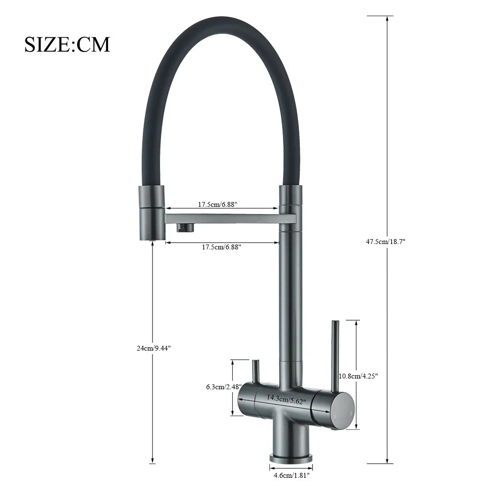 Afralia™ Gun Gray Filtered Kitchen Faucet - Dual Handle Pull Out Brass Sink Mixer