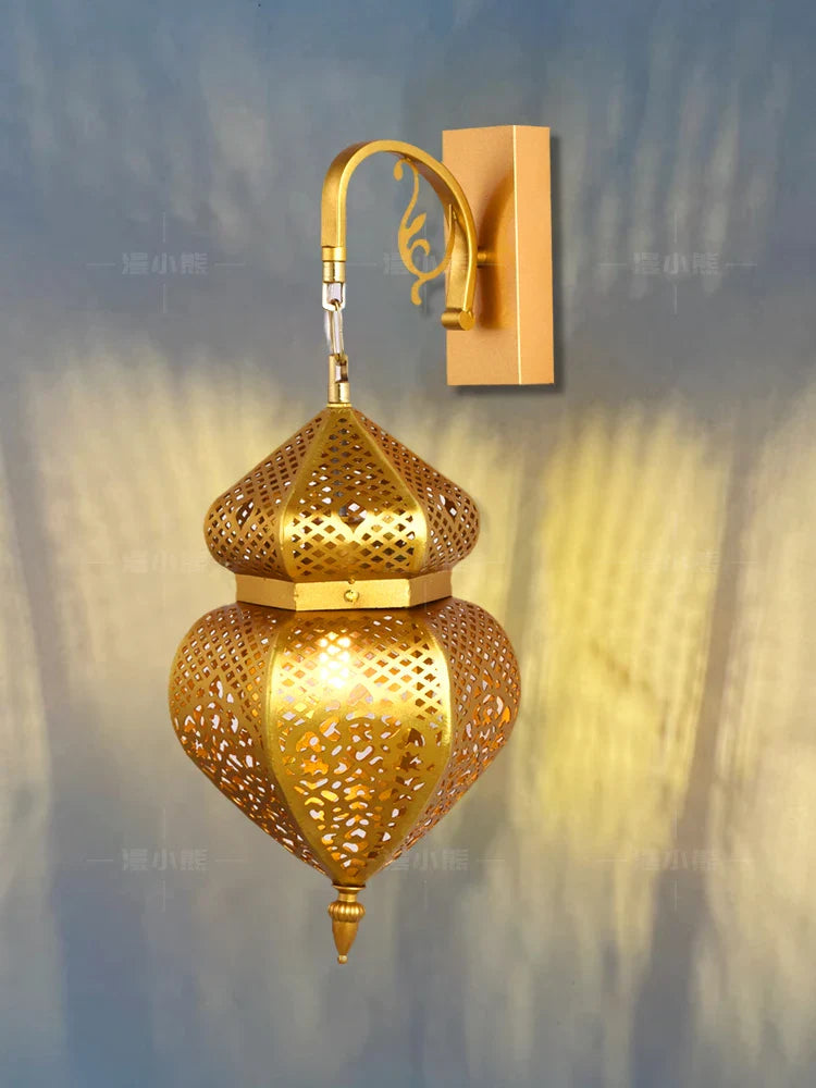 Afralia™ Exotic Moroccan Hollow Carving Wall Lamp LED E27 Industrial Iron Art