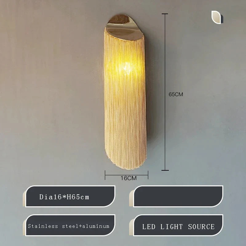 Afralia™ Chrome Chain Tassel Wall Sconce - Luxe Living Room Decor Fixture