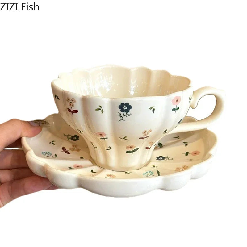 Afralia™ Porcelain Floral Coffee Mug Set – Elegant Tea Cup for Home Dining & Afternoon Tea