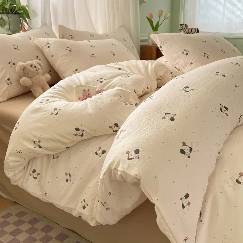 Afralia™ Small Floral Print Double-Layer Yarn Bedding Set - Super Soft Duvet Cover Kit