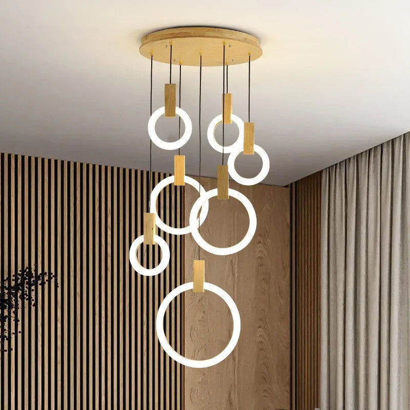 Afralia™ Wooden LED Chandelier for Living Room Ceiling Modern Lighting Fixtures