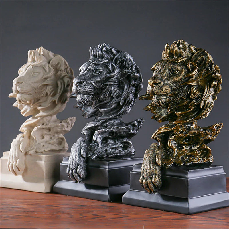 Afralia™ Vintage Lion Head Resin Crafts for Home & Office Decoration