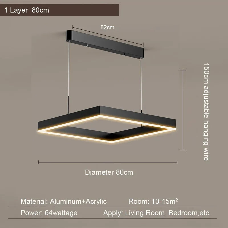 Afralia™ Modern Black Aluminum Square Pendant Light for Home Loft Decor