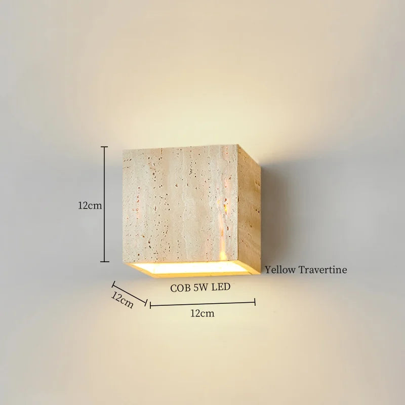 Afralia™ Vintage Wabi Sabi LED Wall Lights Yellow Travertine Interior Lighting Bedside Lamps