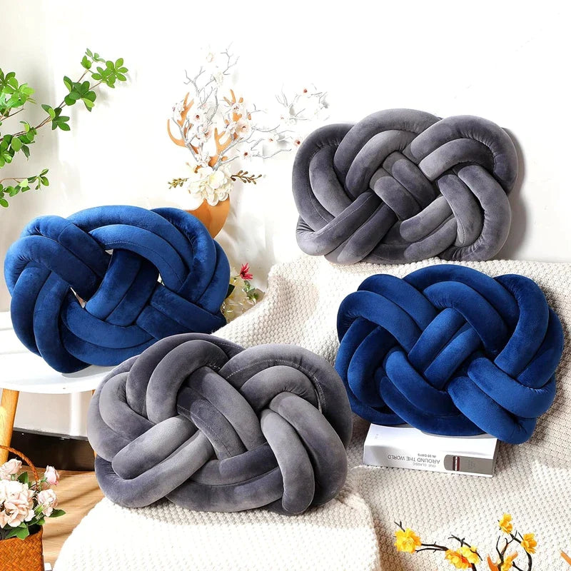 Afralia™ Blue Handmade Knot Throw Pillows for Couch - Soft Decorative Comfort Pillow