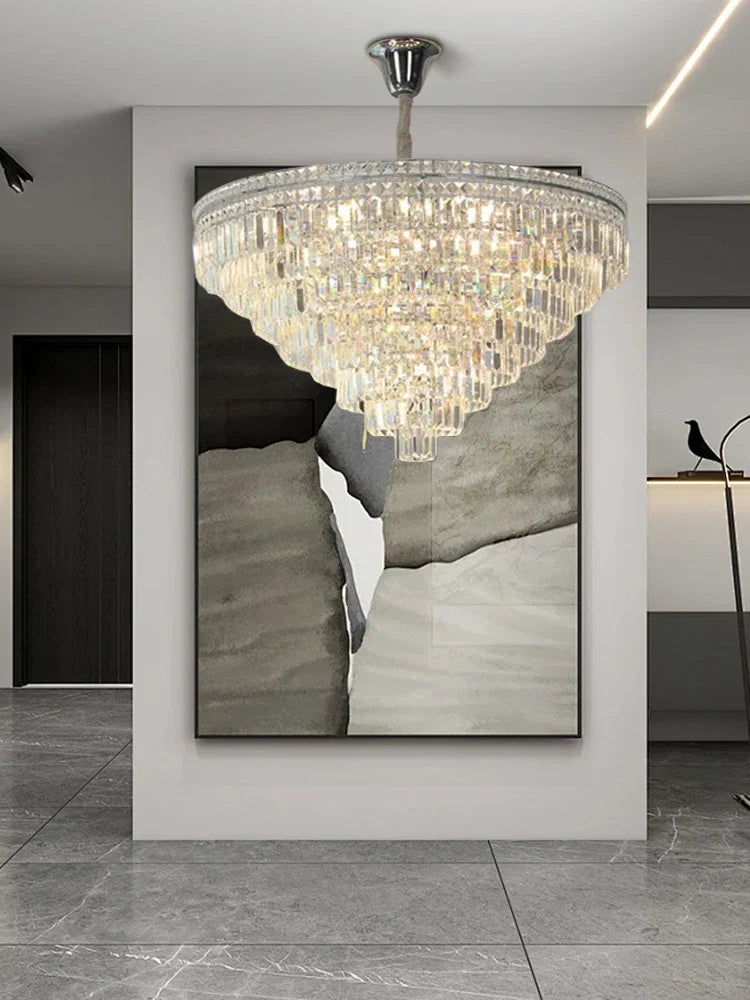 Afralia™ Silver Crystal Ceiling Chandelier LED Luxury Home Decor Living Dining Room Lighting