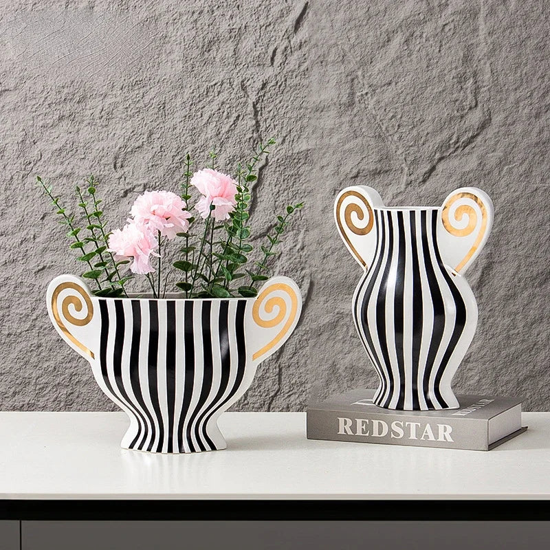 Afralia™ Geometric Fringe Ceramic Vase Vintage Kettle Home Decoration Accessories