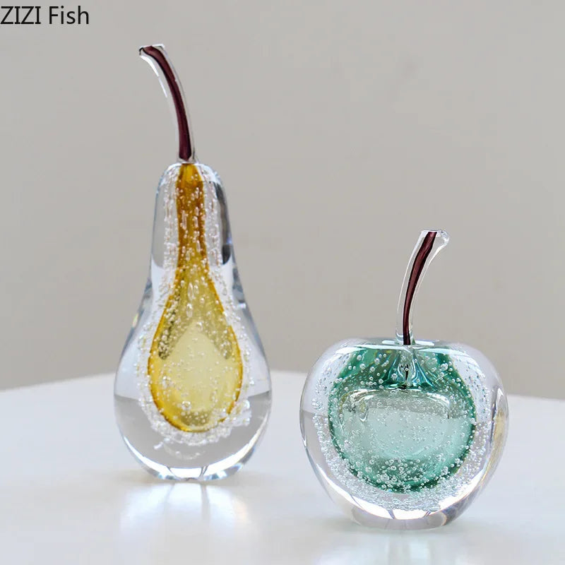 Afralia™ Glass Fruit Sculpture Desk Ornament for Aesthetic Room Decor