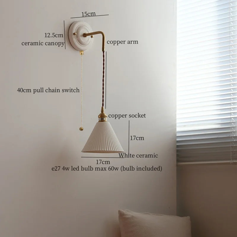 Afralia™ Ceramic Canopy LED Wall Lamp Copper Arm Modern Home Decor Applique Murale