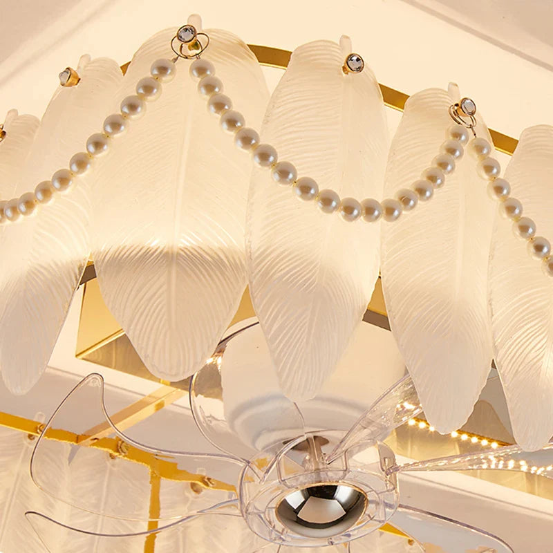 Afralia™ French Cream Feather Shell Ceiling Fan Light - Smart Home Style