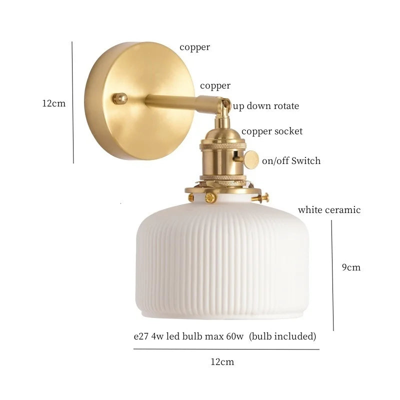 Afralia™ Ceramic LED Wall Sconce Light with Pull Chain Switch