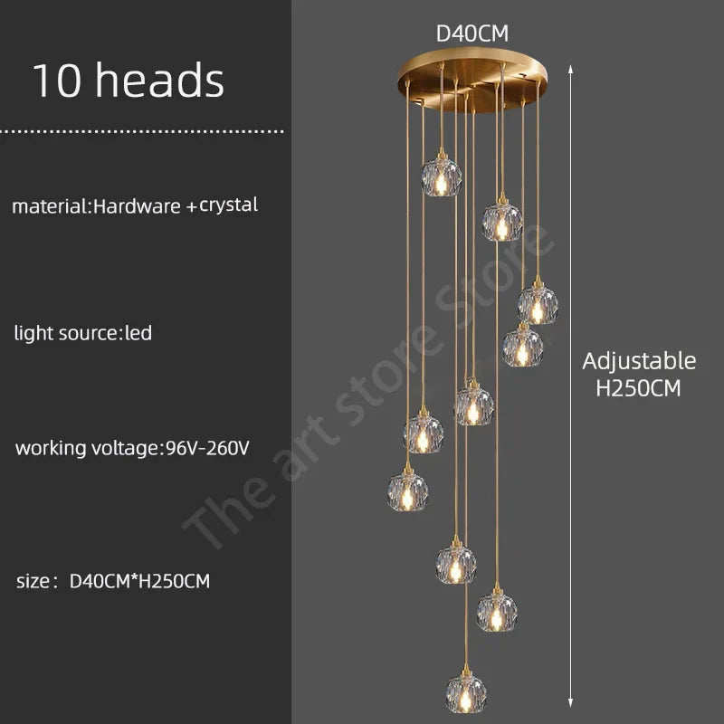 Afralia™ Crystal Stainless Steel Staircase LED Chandelier for Modern Luxury Interiors