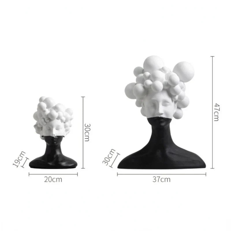 Afralia™ Modern Black and White Face Girl Statue Resin Ornament for Home and Office Decor