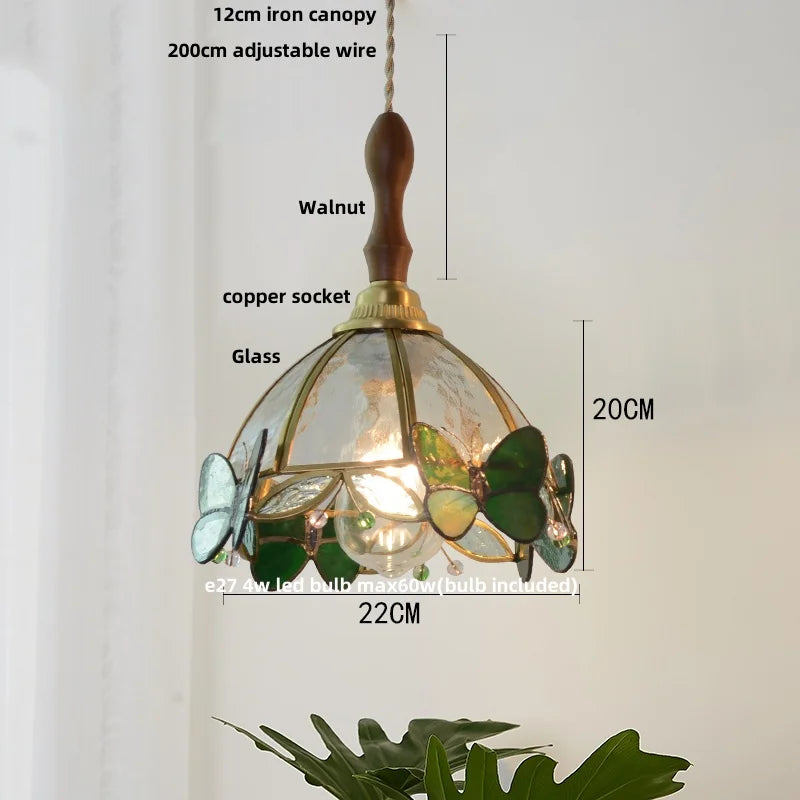 Afralia™ Tiffany Glass Butterfly Pendant Light Fixture Loft LED Luminaire