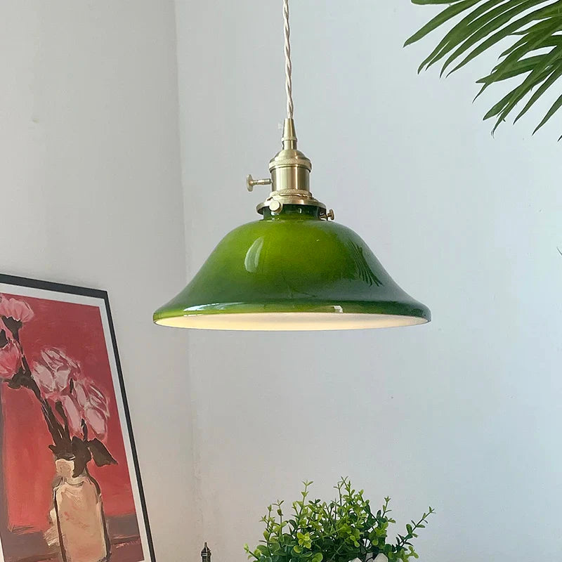 Afralia™ Green LED Pendant Lights E27 Knob Switch Kitchen Living Room Hanging Lamps