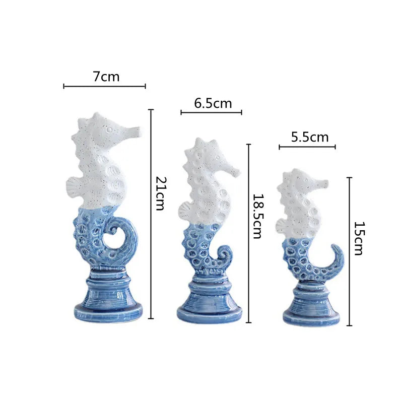 Afralia™ Cartoon Seahorse Ceramic Statue for Home Decoration