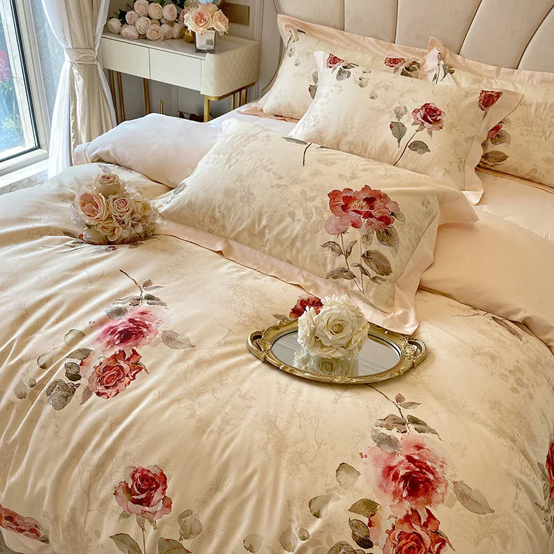 Afralia™ French Vintage Rose 1000TC Egyptian Cotton Bedding Set