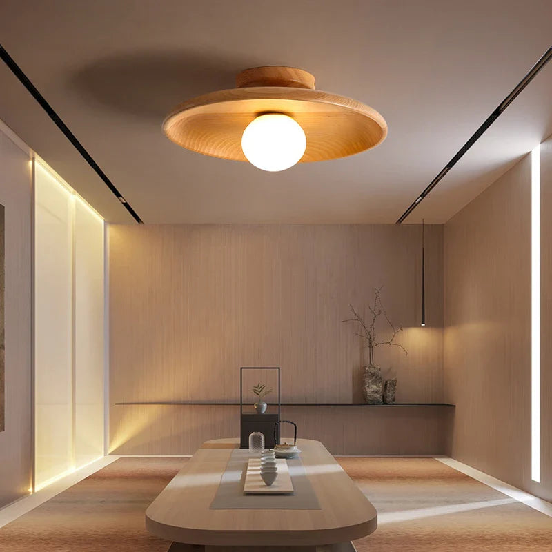 Afralia™ Wooden Disc LED Ceiling Lamp for Corridor, Living Room, Entrance, Balcony