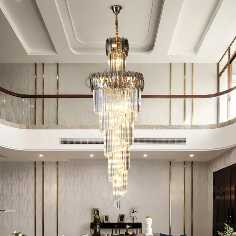 Afralia™ Crystal Luxury Chandelier: Designer Post-modern Duplex Living Room Long Chandelier