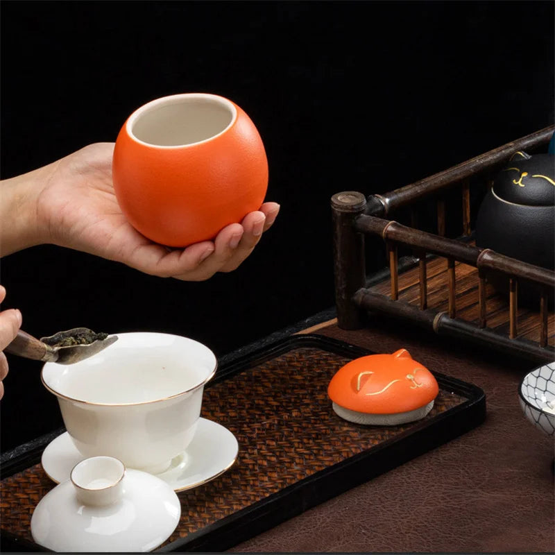 Afralia™ Lucky Cat Tea Storage Jar: Cute Ceramic Can for Household Tea and Candy Storage