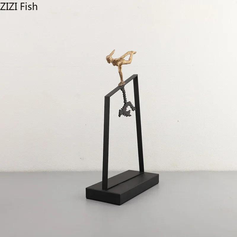 Afralia™ Skating Dancer Cast Iron Sculpture for Desk Decoration and Room Aesthetic