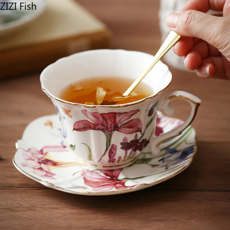 Afralia™ Iris Pattern Porcelain Gilded Mug Set for Stylish Tea & Coffee Enjoyment