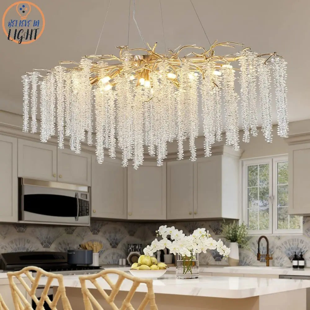 Afralia™ Crystal Tassel Chandelier: Elegant Dining Room Pendant Light Fixtures