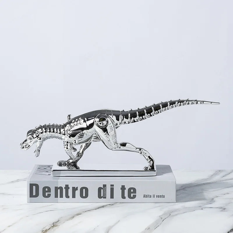 Afralia™ Silver Dinosaur Skeleton Ornament: Tyrannosaurus Rex Replica Home Decor Figurine