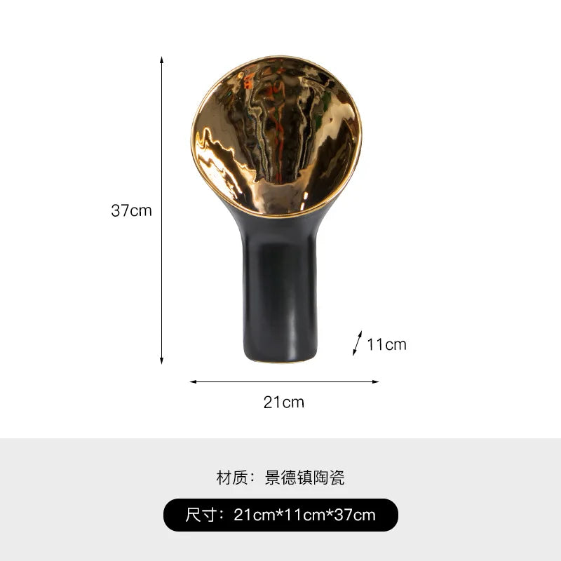 Afralia™ Golden Trumpet Ceramic Flower Vase Home Decoration Accessories