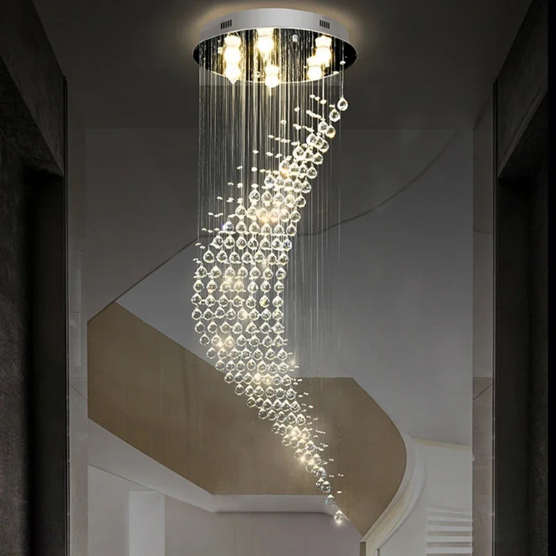 Afralia™ Spiral Crystal LED Chandelier: Modern Luxury Staircase Pendant Light Fixture