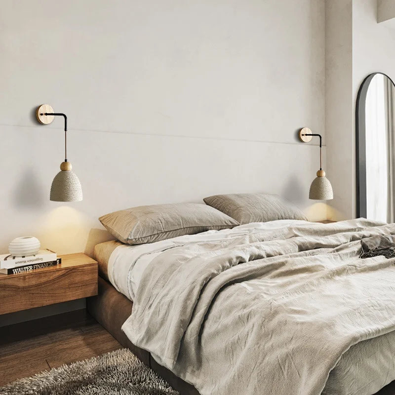 Afralia™ Modern Cement Lampshade LED Wall Lights with Pull Chain Switch - Adjustable Bedside Lamp