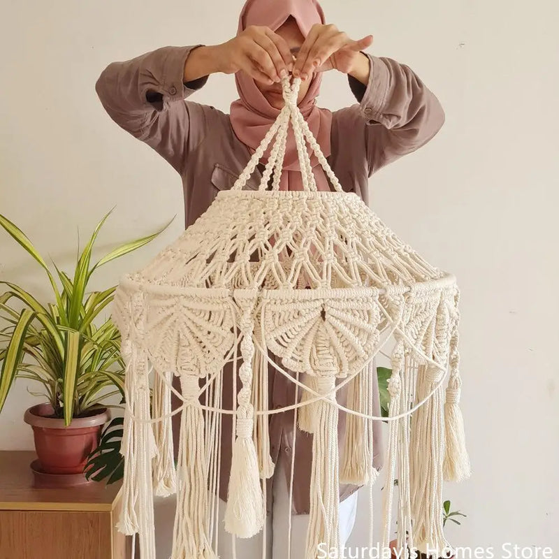 Macrame Lampshade Tapestry Bed Curtain Wall Hanging by Afralia™