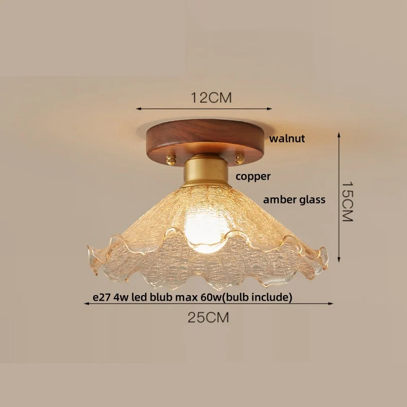 Afralia™ Wood Ball LED Ceiling Lamp Vintage Loft Copper Canopy Light
