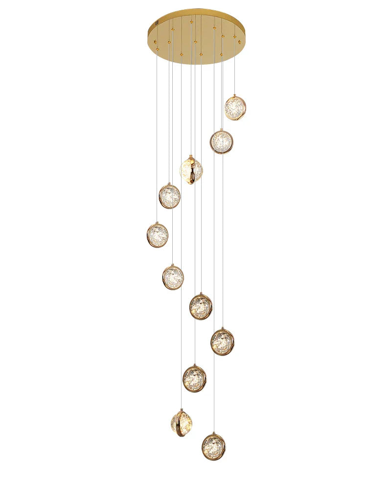 Afralia™ Crystal Ball LED Rotating Stair Chandelier - Nordic Luxury Loft Bubble Design