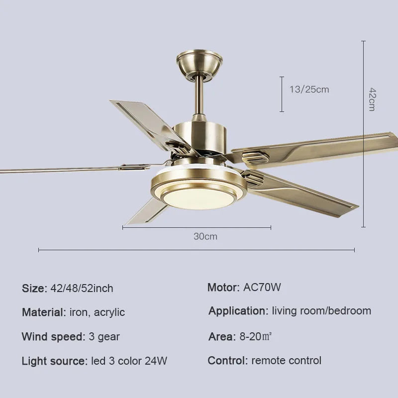 Afralia™ Stainless Steel 5-Blade Ceiling Fan Chandelier with LED Light - Strong Power, Silent Operation