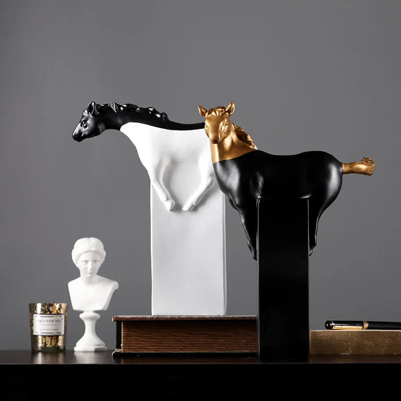 Afralia™ Golden Horse Abstract Sculpture: Elegant Running Horse Figurine for Home Decor