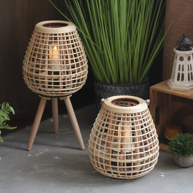 Afralia™ Wood Stand Candle Holders Japanese Nordic Style Lantern Modern Home Decor