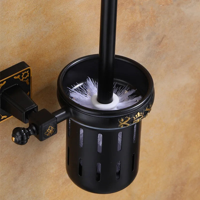 Afralia™ Aluminum Carved Toilet Brush Holder Set