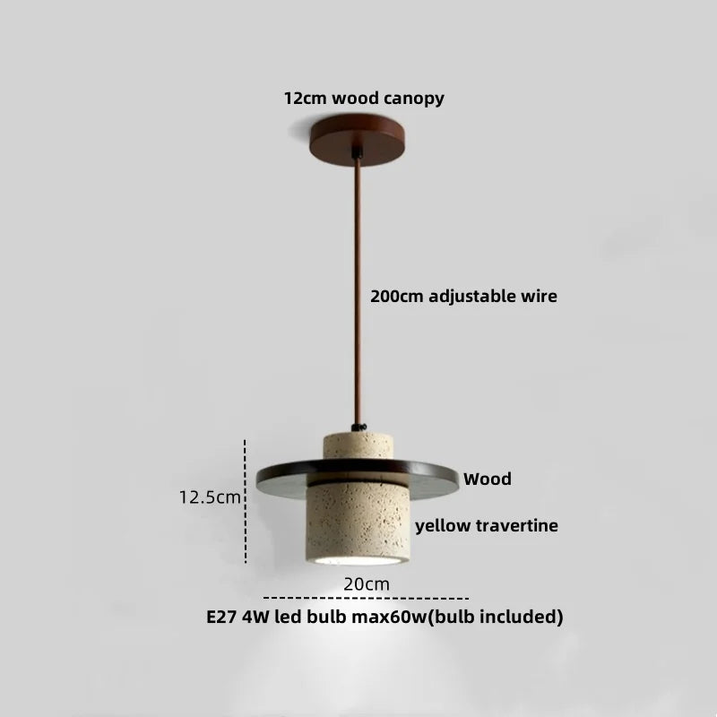 Afralia™ Nordic LED Pendant Lamp Wood Base Yellow Travertine Adjustable Hanging Light