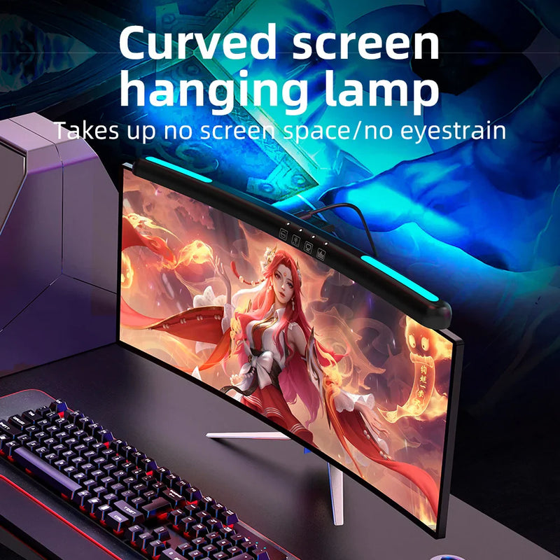 Afralia™ RGB Curved Monitor Screen Light Bar for PC USB Stepless Dimming & Eye-Care.