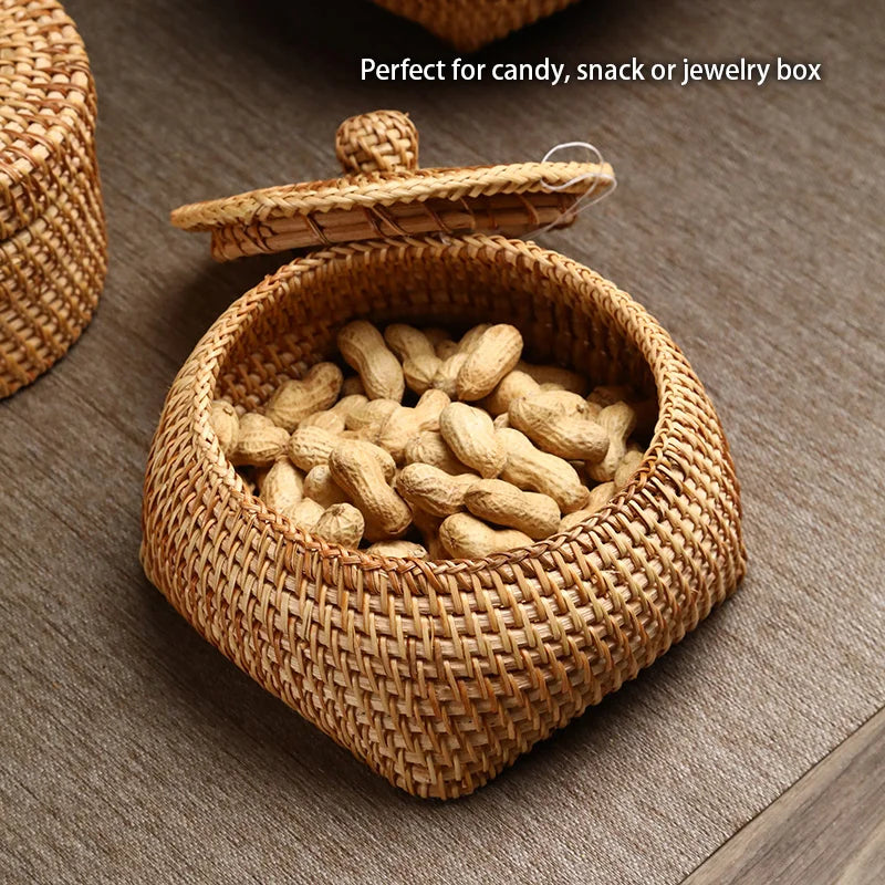 Afralia™ Rattan Storage Box with Lid: Kitchen Home Organizer and Snack Container